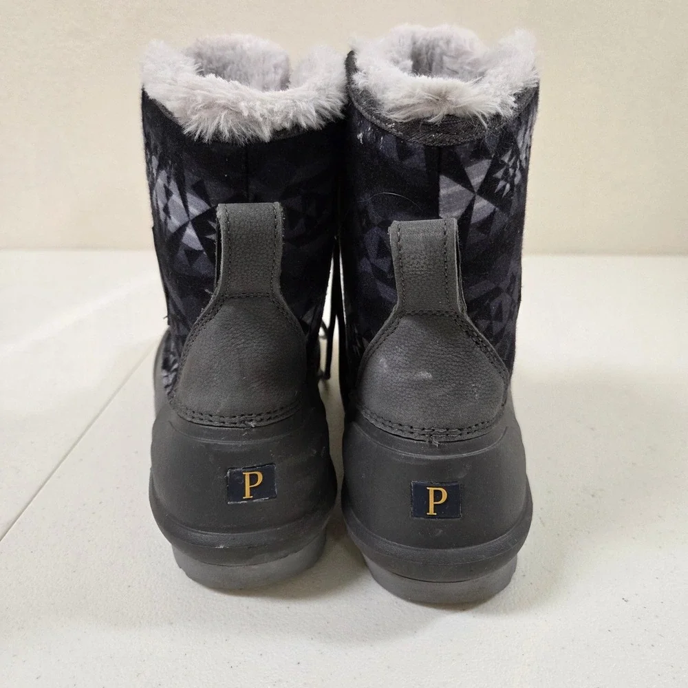 Pendleton Torngat Womens 11 Black Grey Geometric Faux Fur‎ Lined Snow Duck Boots